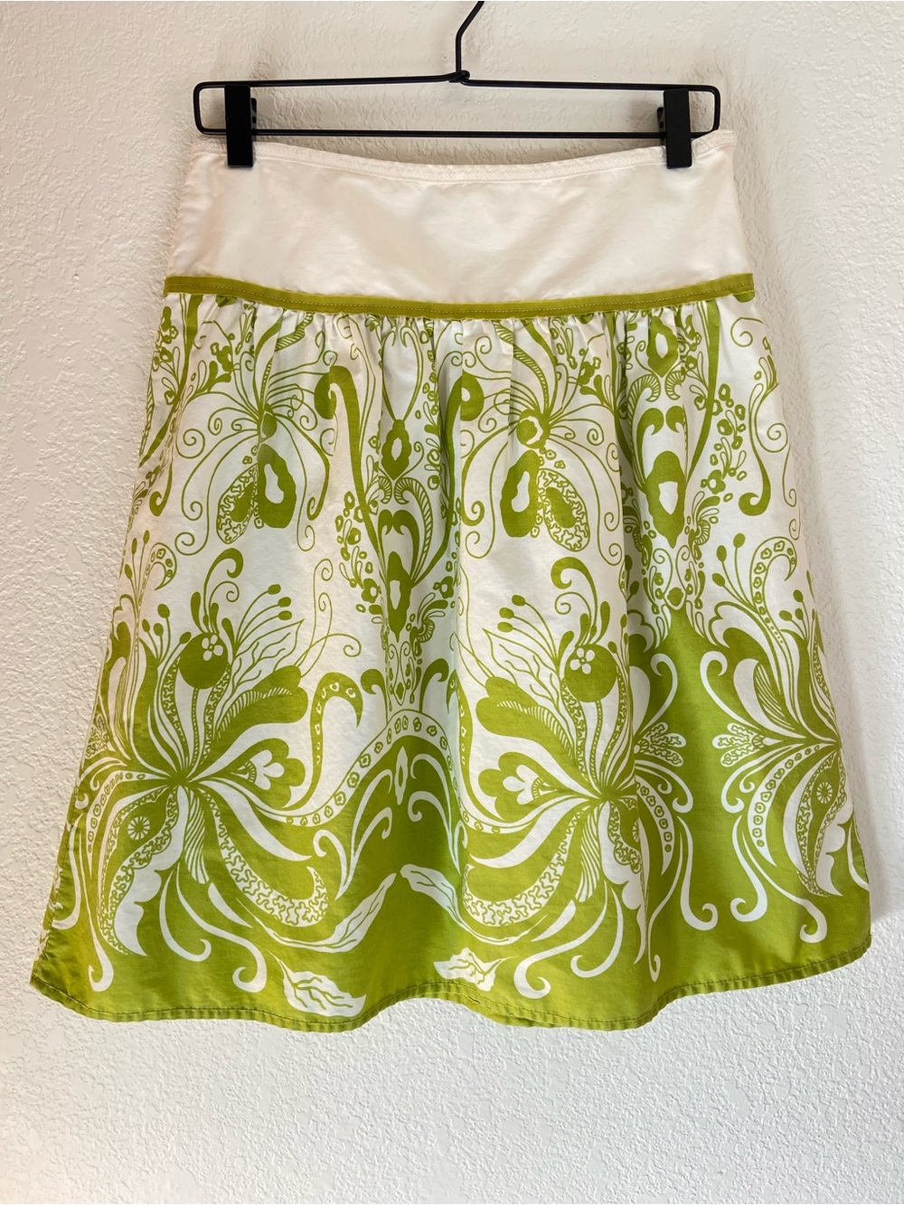 Vintage J.Crew Chartreuse Paisley A-line Full Skirt - Picture 1 of 5